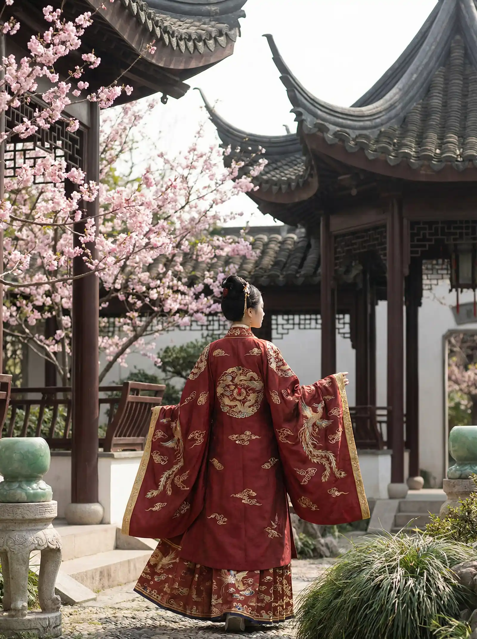 迷人的保姆5高清电影网 明制汉服红色凤凰刺绣